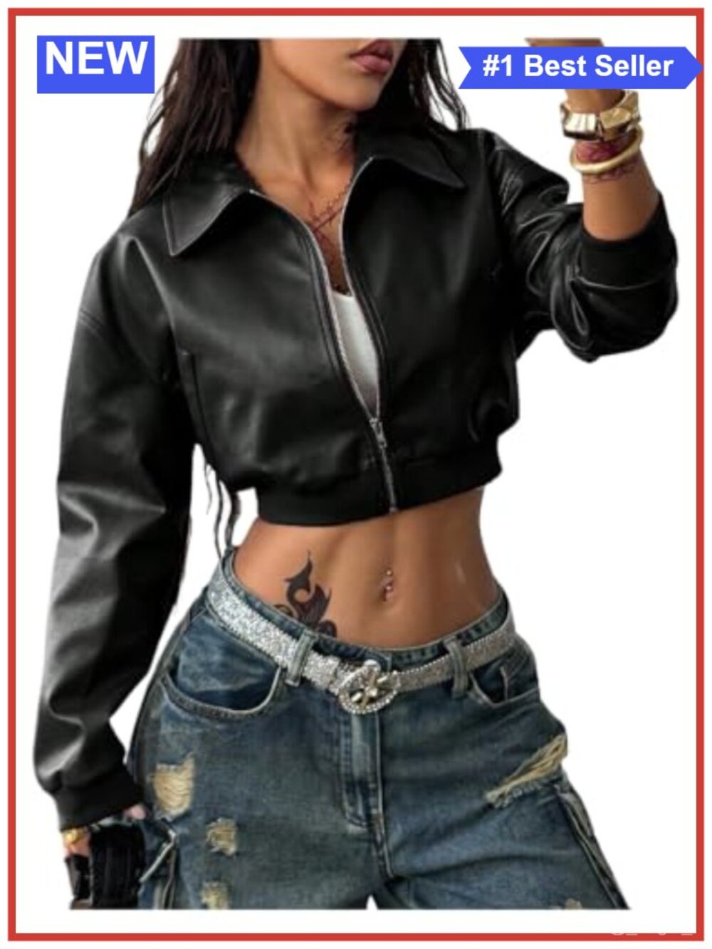 Faux Leather Cropped Bomber Moto Jacket Zip Up Streetwear